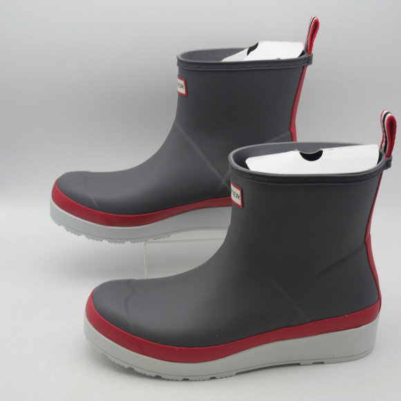 NEW Hunter Original Short Play Women's 10 Waterproof Rain Boots Gray Red UK 8 - Picture 2 of 8